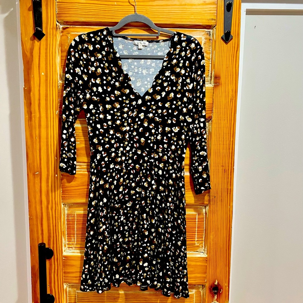 Nine Britton Scallop Neck Black Leopard Dress